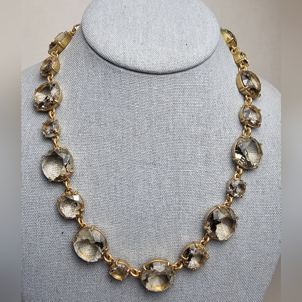 [J. Crew] Large Round Faucetted Light Gray Tint Crystal Collar Statment Necklace